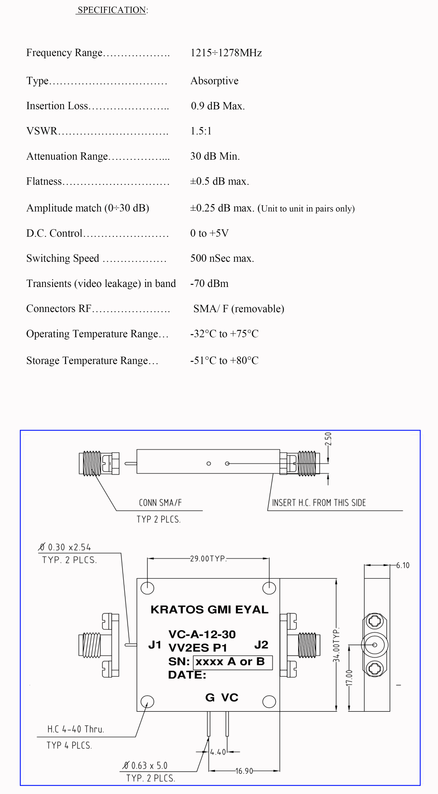 Microwave Attenuator: Model VC-A-12-30-VV2ESP1