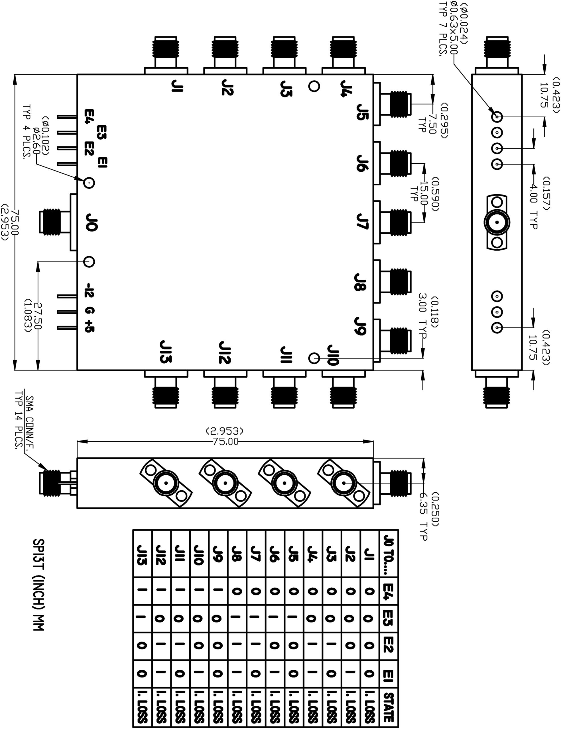Dimensions and Weight, Low Profile SP13T Switch
