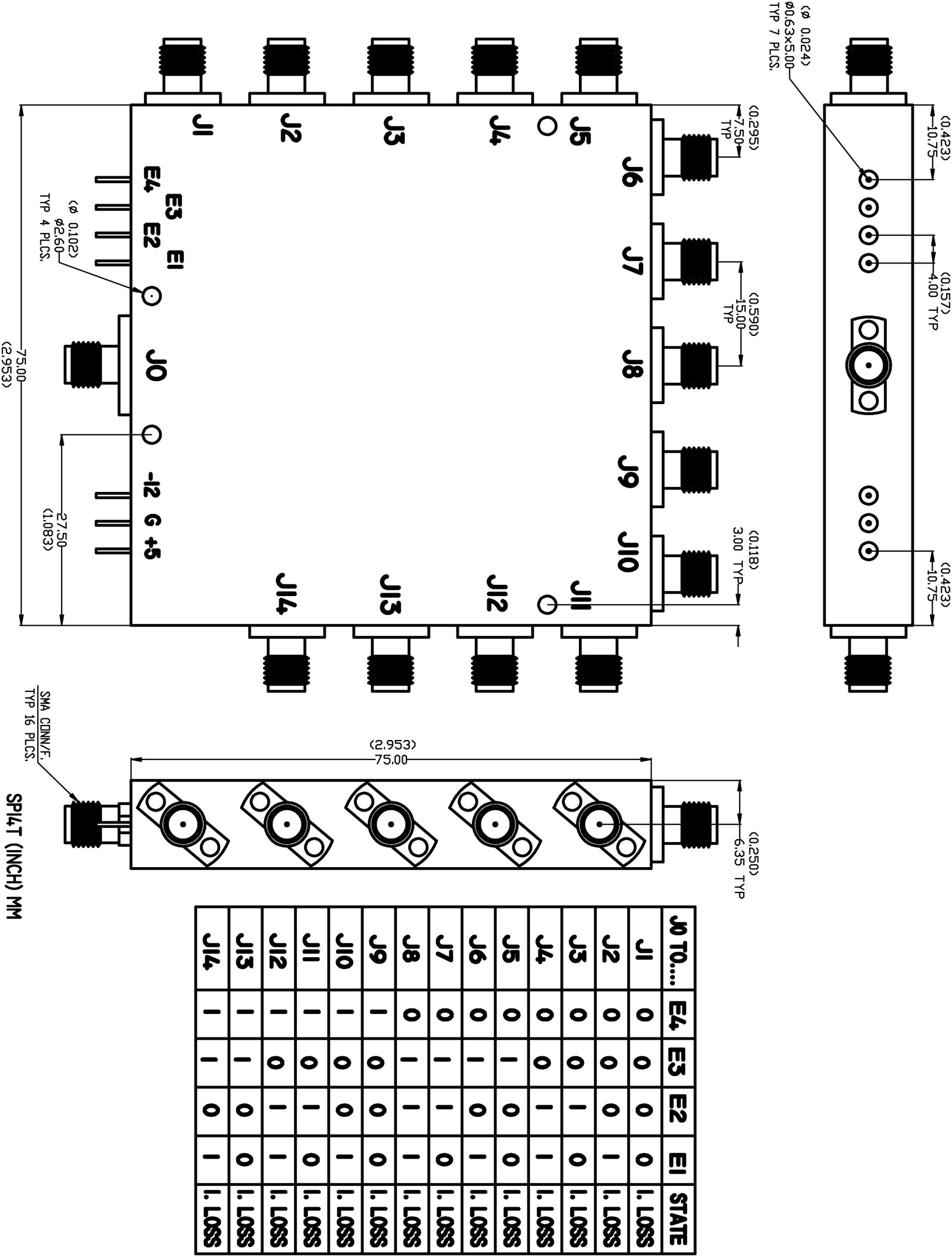 Dimensions and Weight, Low Profile SP14T Switch