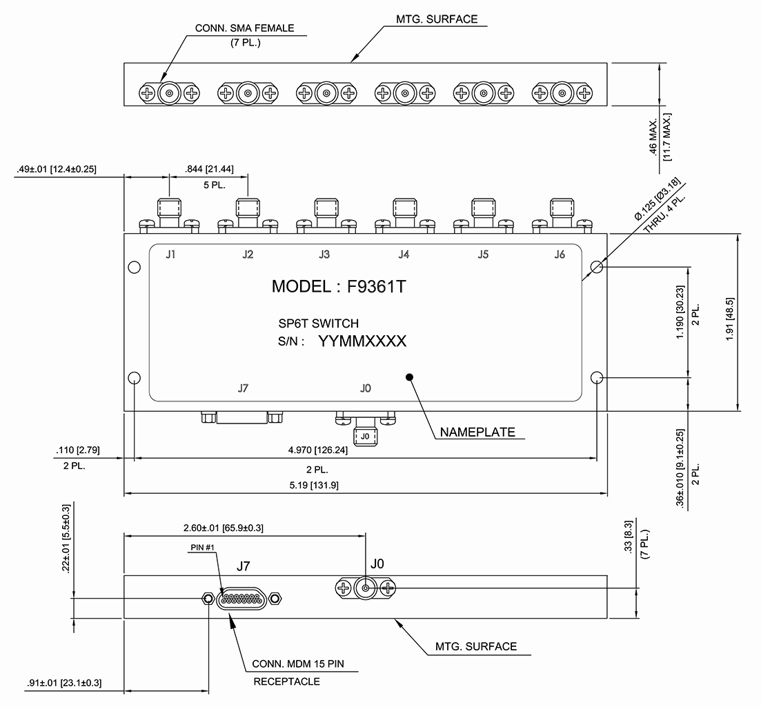 2 to 21 GHz Model F9361T SP6T Switch